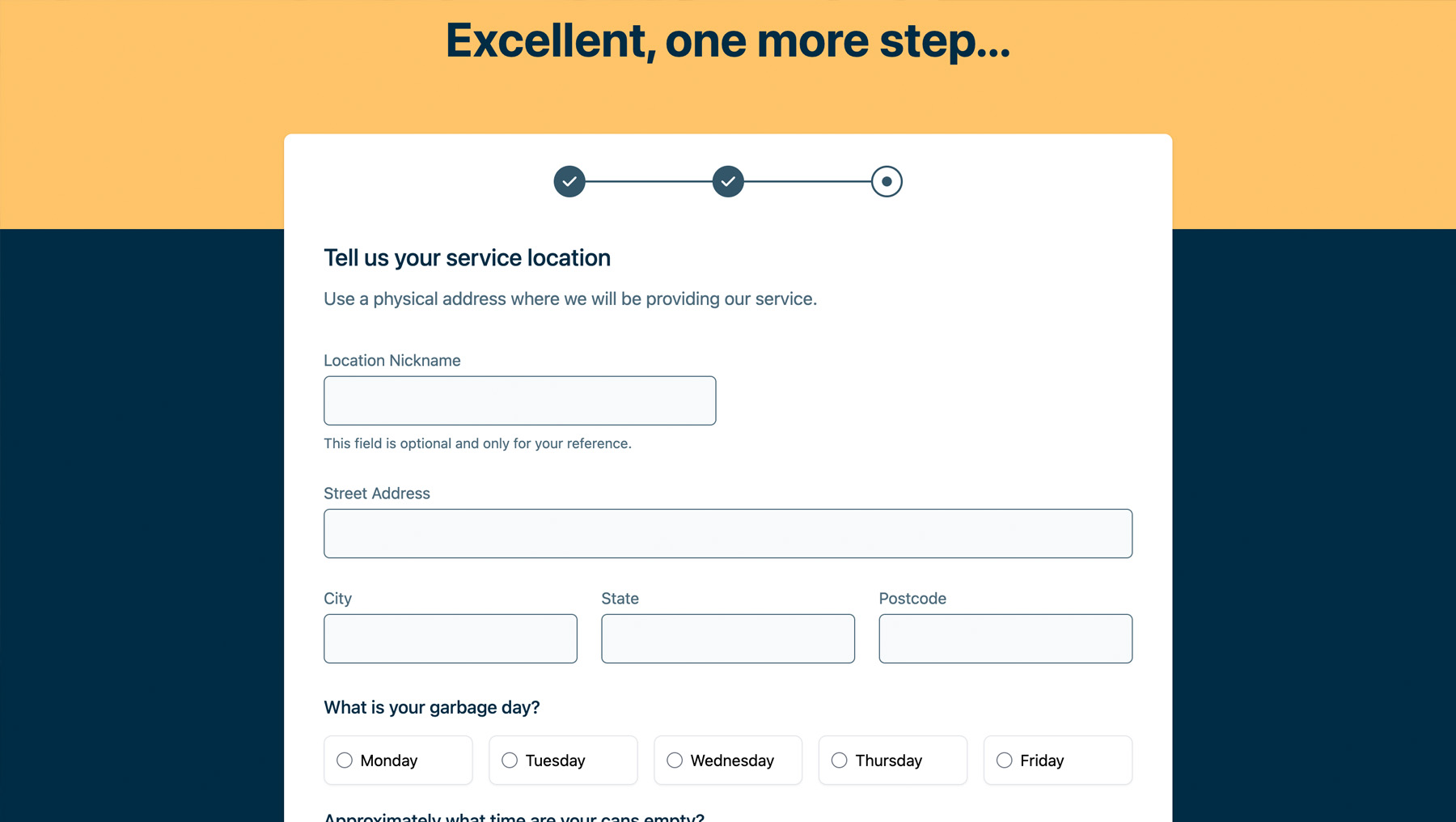 Customer Sign up Page